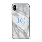 Grey Marble Blue Initials Apple iPhone Xs Max Impact Case Black Edge on Black Phone