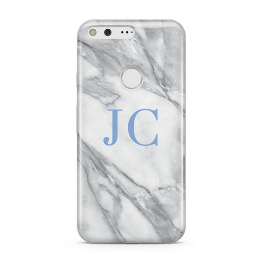 Grey Marble Blue Initials Google Pixel Case