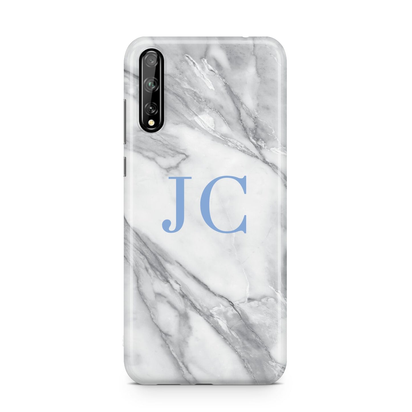 Grey Marble Blue Initials Huawei Enjoy 10s Phone Case