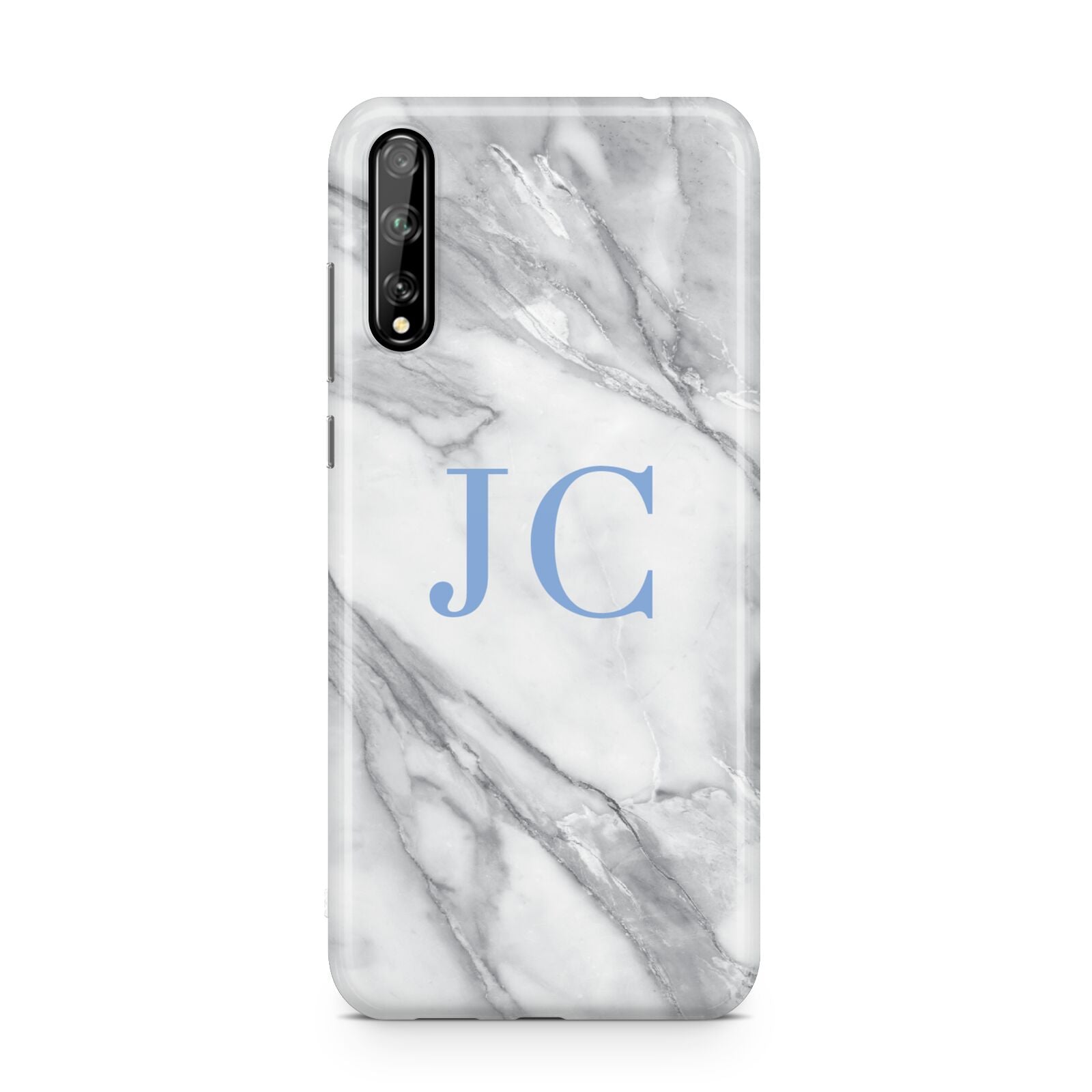 Grey Marble Blue Initials Huawei Enjoy 10s Phone Case