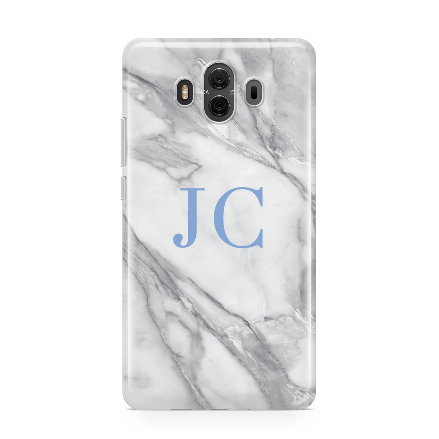 Grey Marble Blue Initials Huawei Mate 10 Protective Phone Case