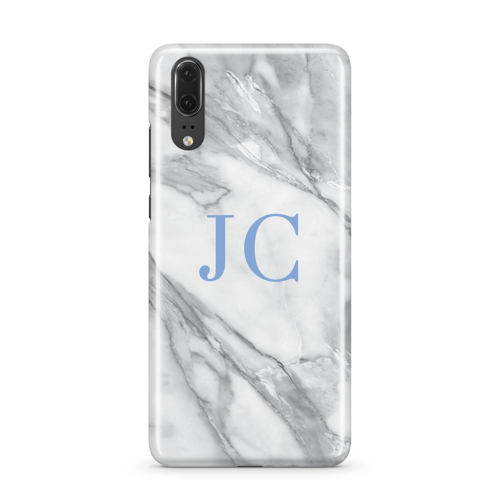 Grey Marble Blue Initials Huawei P20 Phone Case