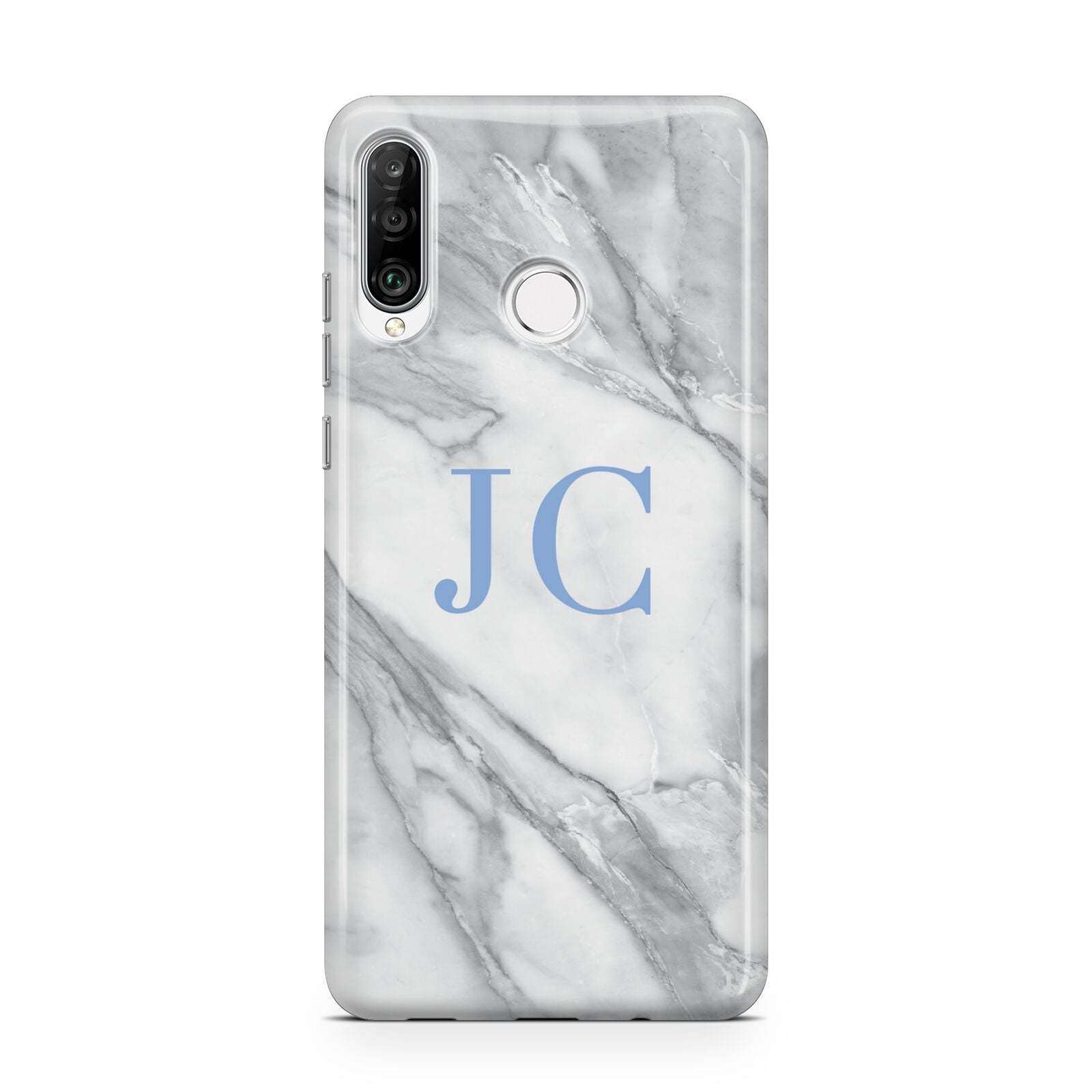 Grey Marble Blue Initials Huawei P30 Lite Phone Case
