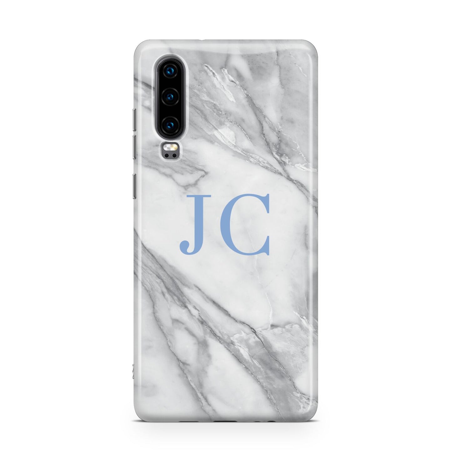 Grey Marble Blue Initials Huawei P30 Phone Case