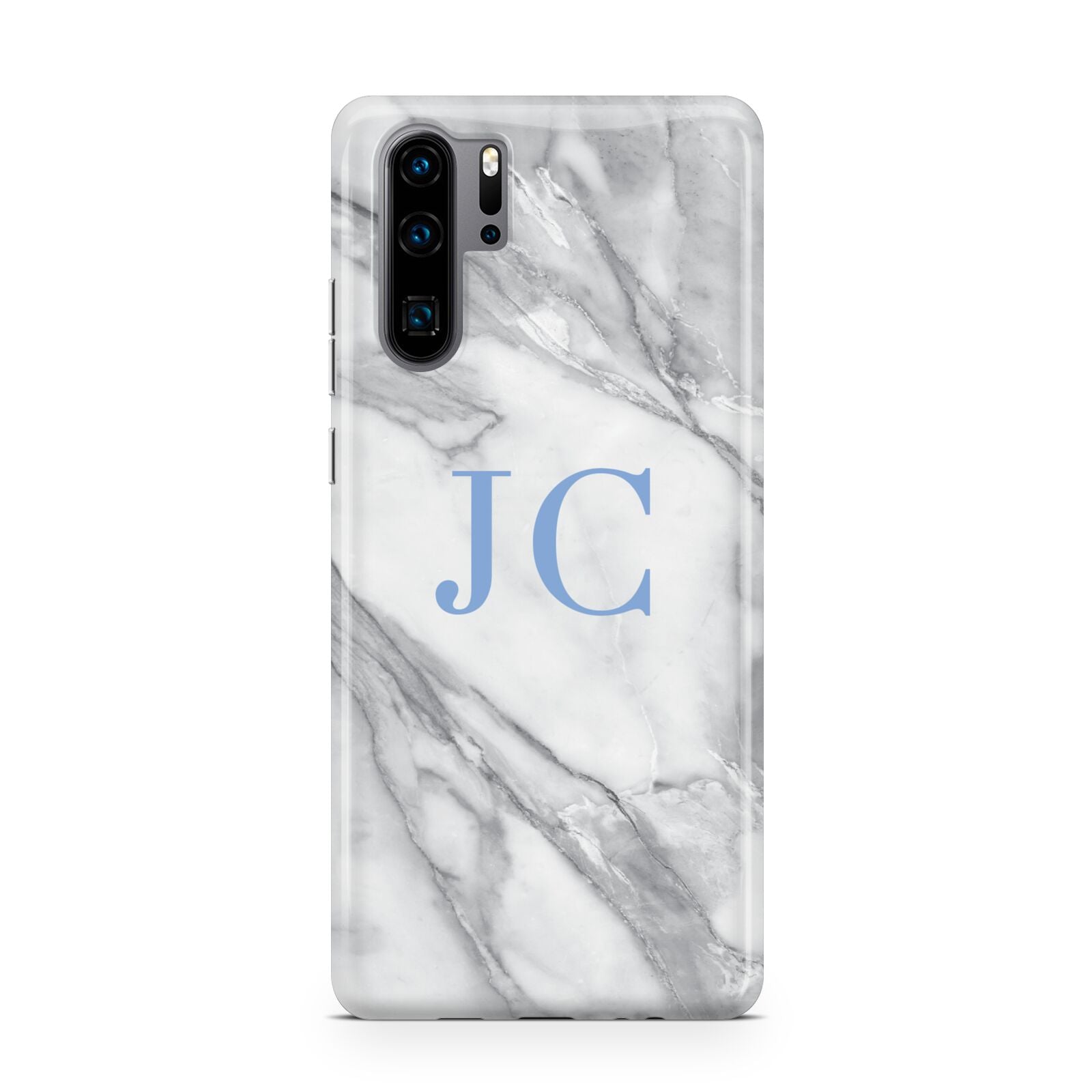 Grey Marble Blue Initials Huawei P30 Pro Phone Case
