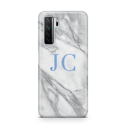 Grey Marble Blue Initials Huawei P40 Lite 5G Phone Case