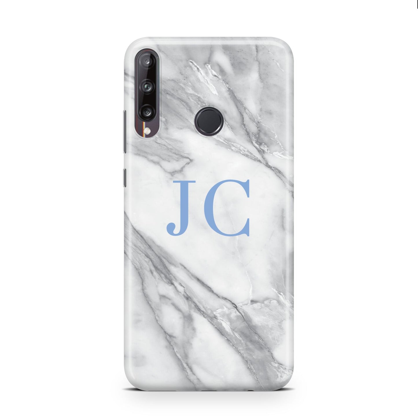 Grey Marble Blue Initials Huawei P40 Lite E Phone Case