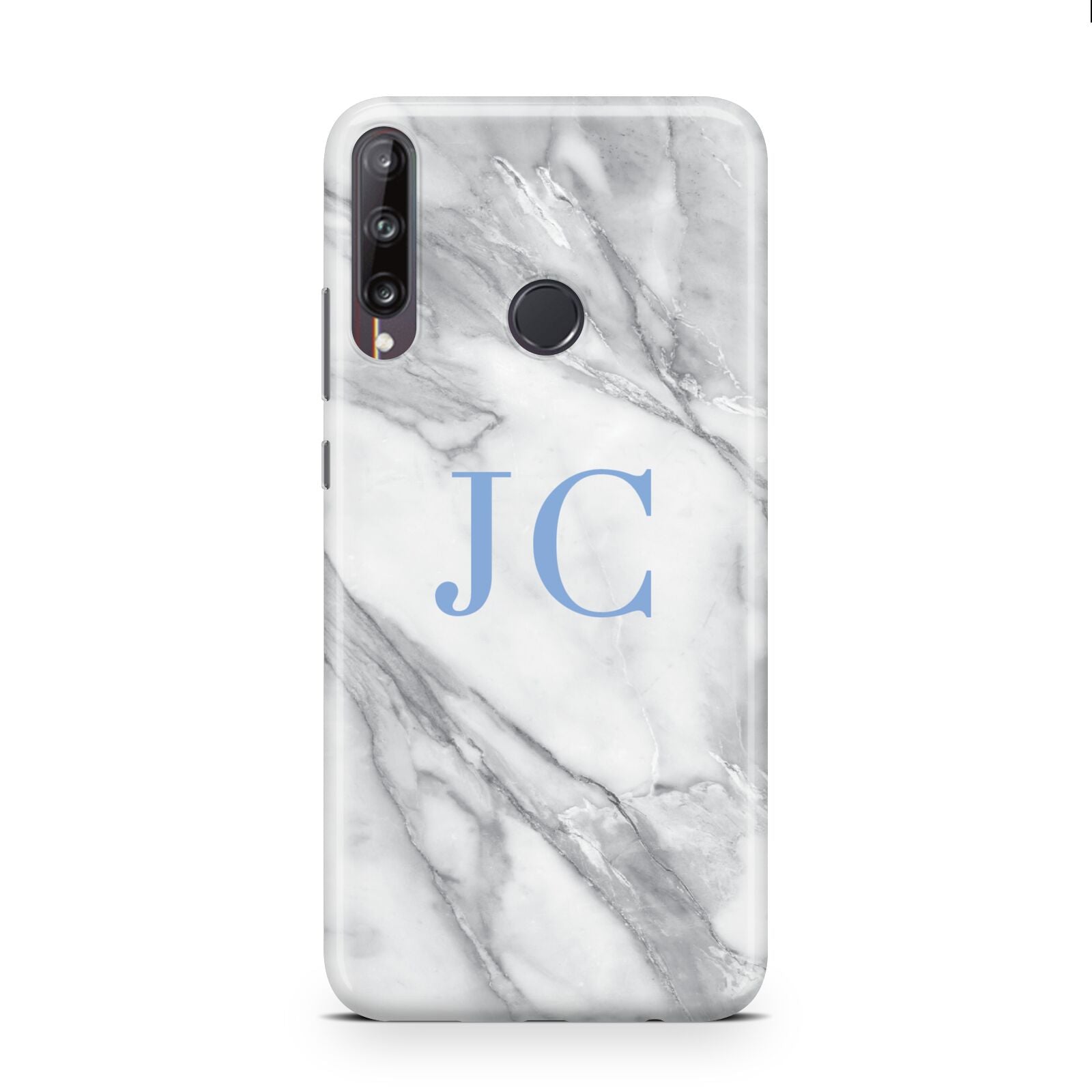 Grey Marble Blue Initials Huawei P40 Lite E Phone Case