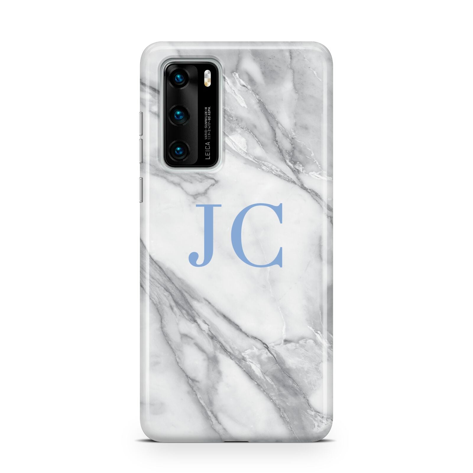 Grey Marble Blue Initials Huawei P40 Phone Case
