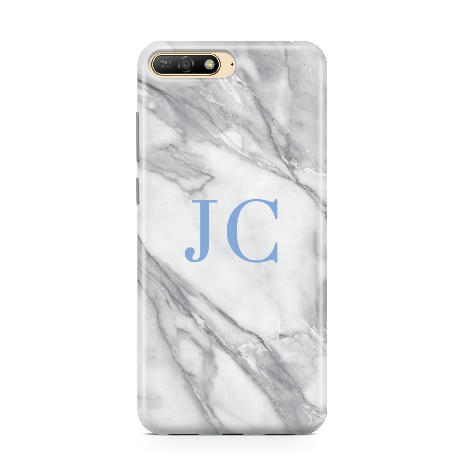 Grey Marble Blue Initials Huawei Y6 2018