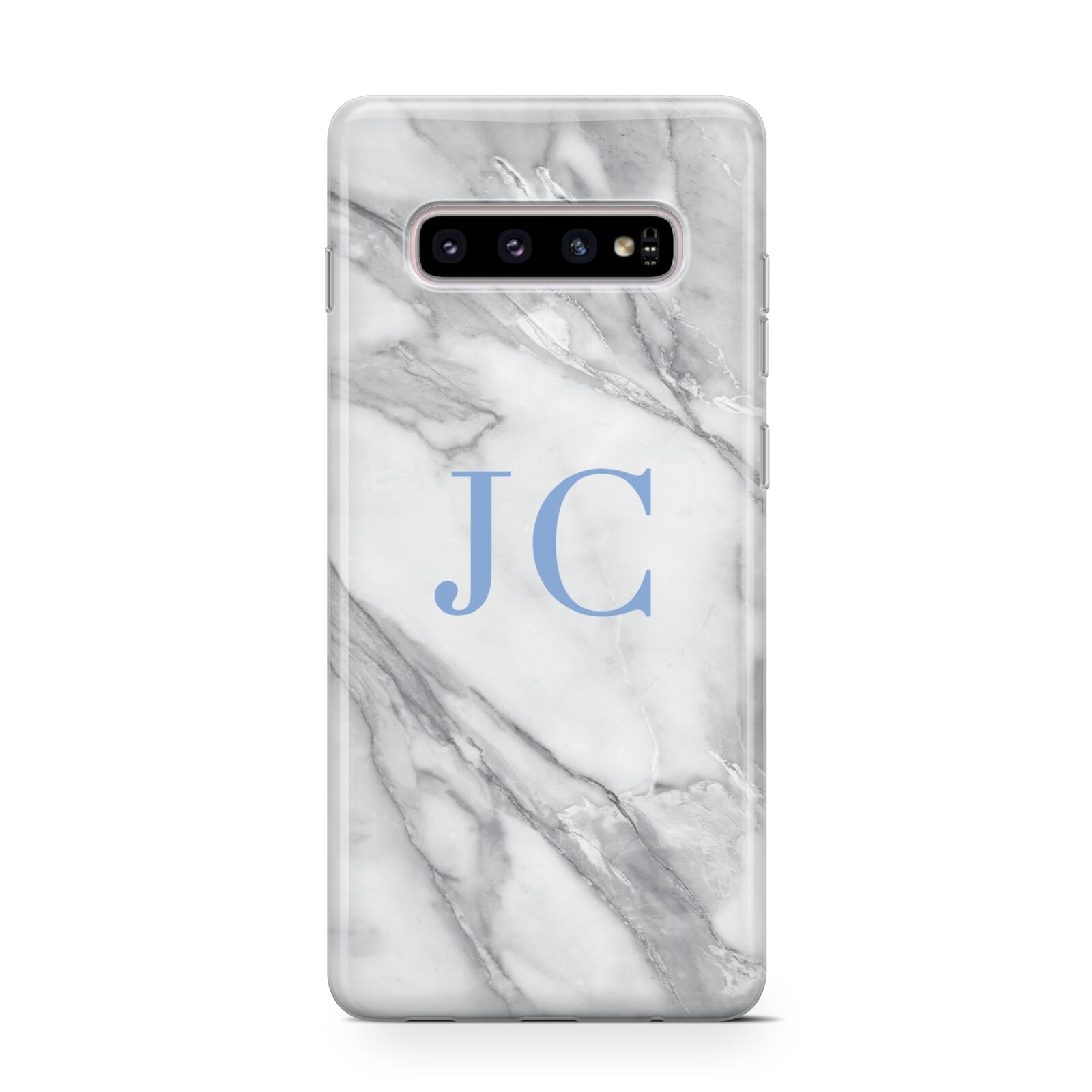 Grey Marble Blue Initials Protective Samsung Galaxy Case