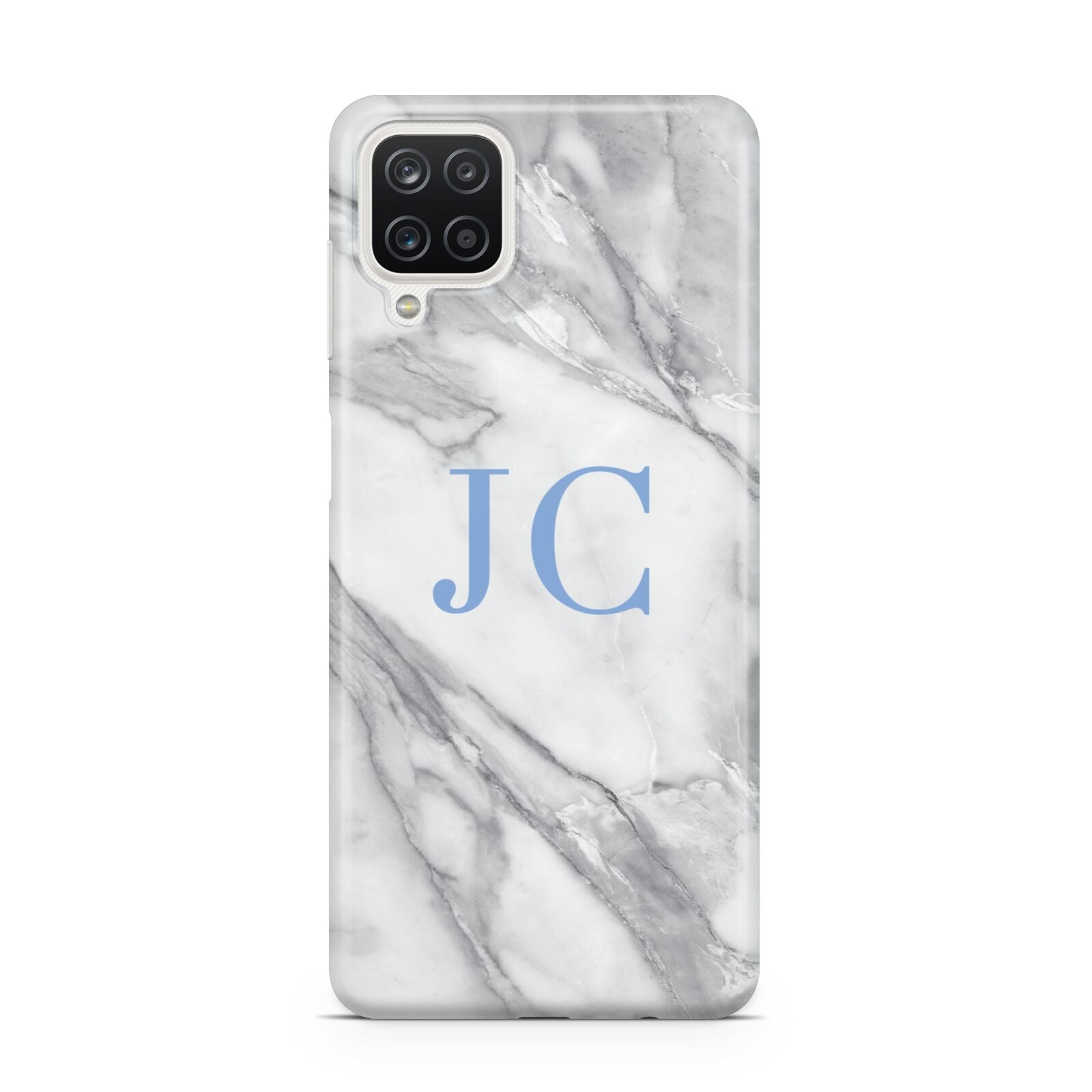 Grey Marble Blue Initials Samsung A12 Case