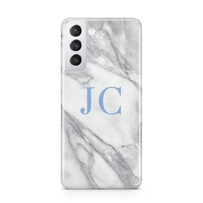 Grey Marble Blue Initials Samsung S21 Case