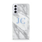 Grey Marble Blue Initials Samsung S21 Plus Case