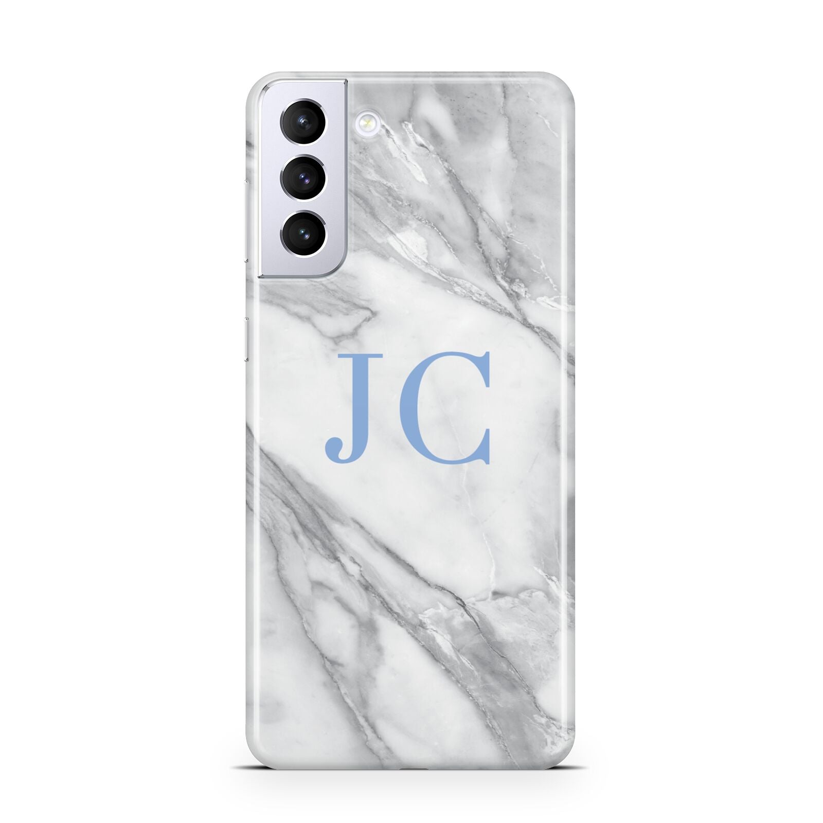 Grey Marble Blue Initials Samsung S21 Plus Case