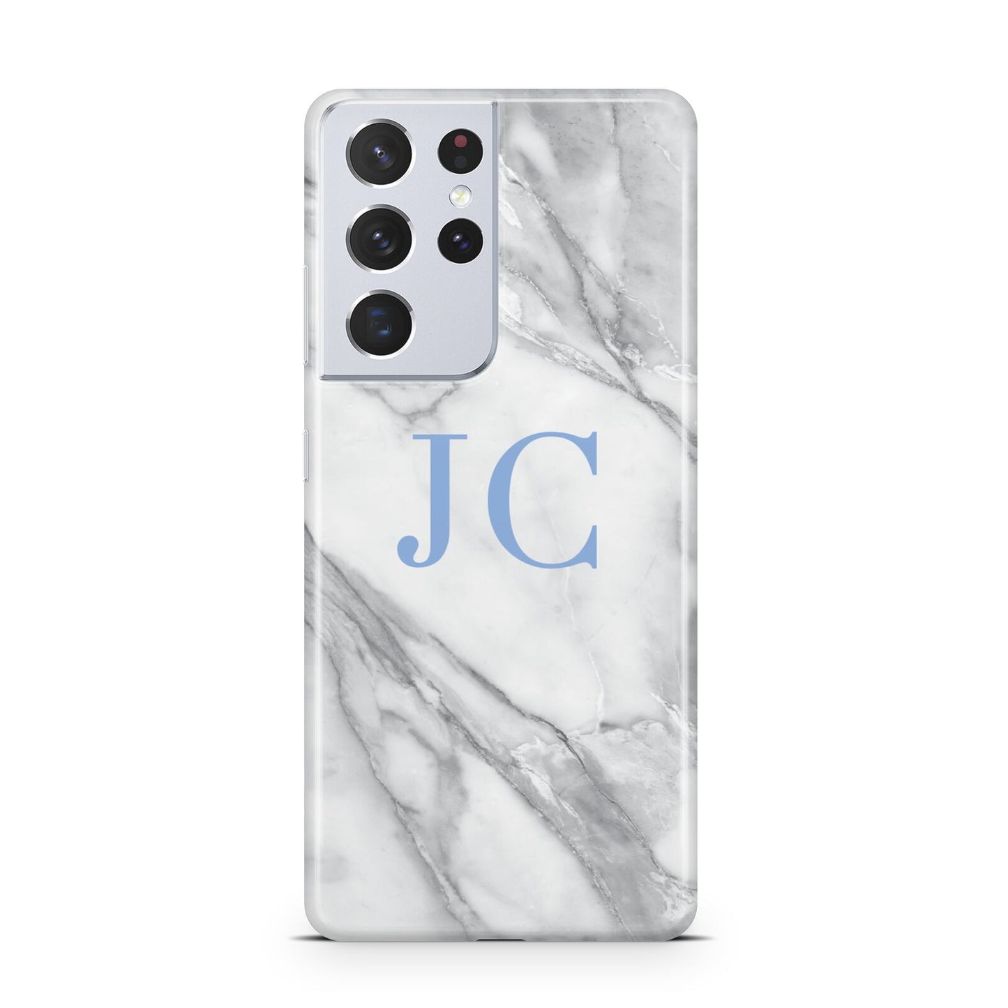 Grey Marble Blue Initials Samsung S21 Ultra Case