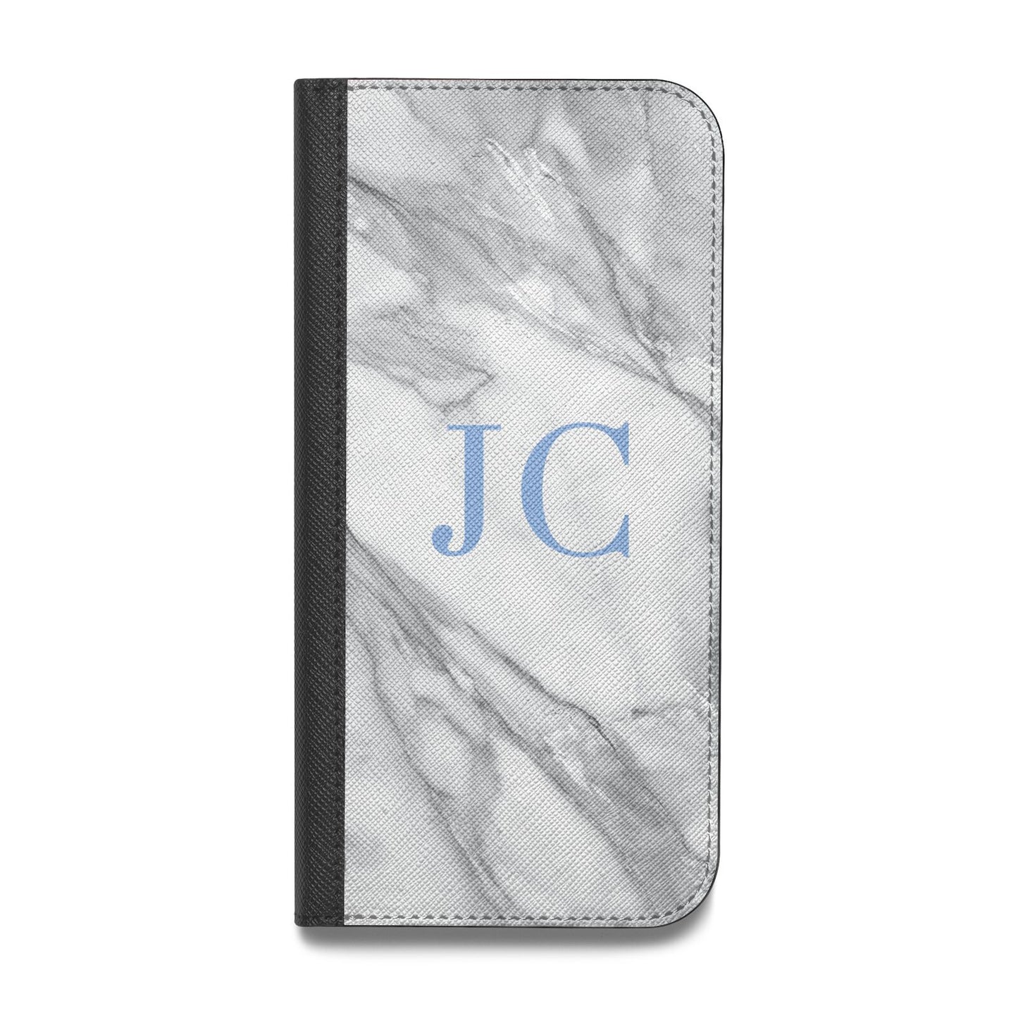Grey Marble Blue Initials Vegan Leather Flip iPhone Case
