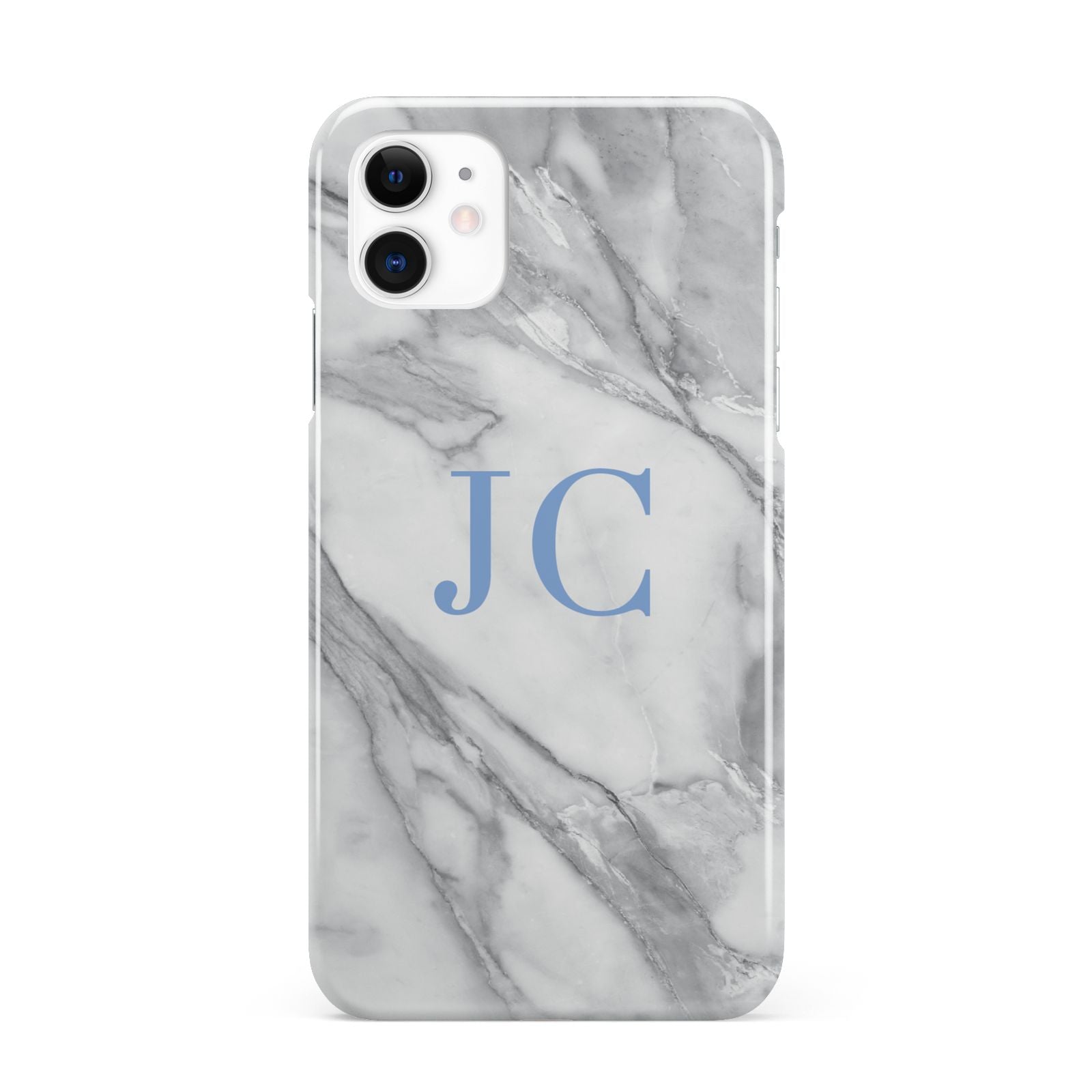 Grey Marble Blue Initials iPhone 11 3D Snap Case