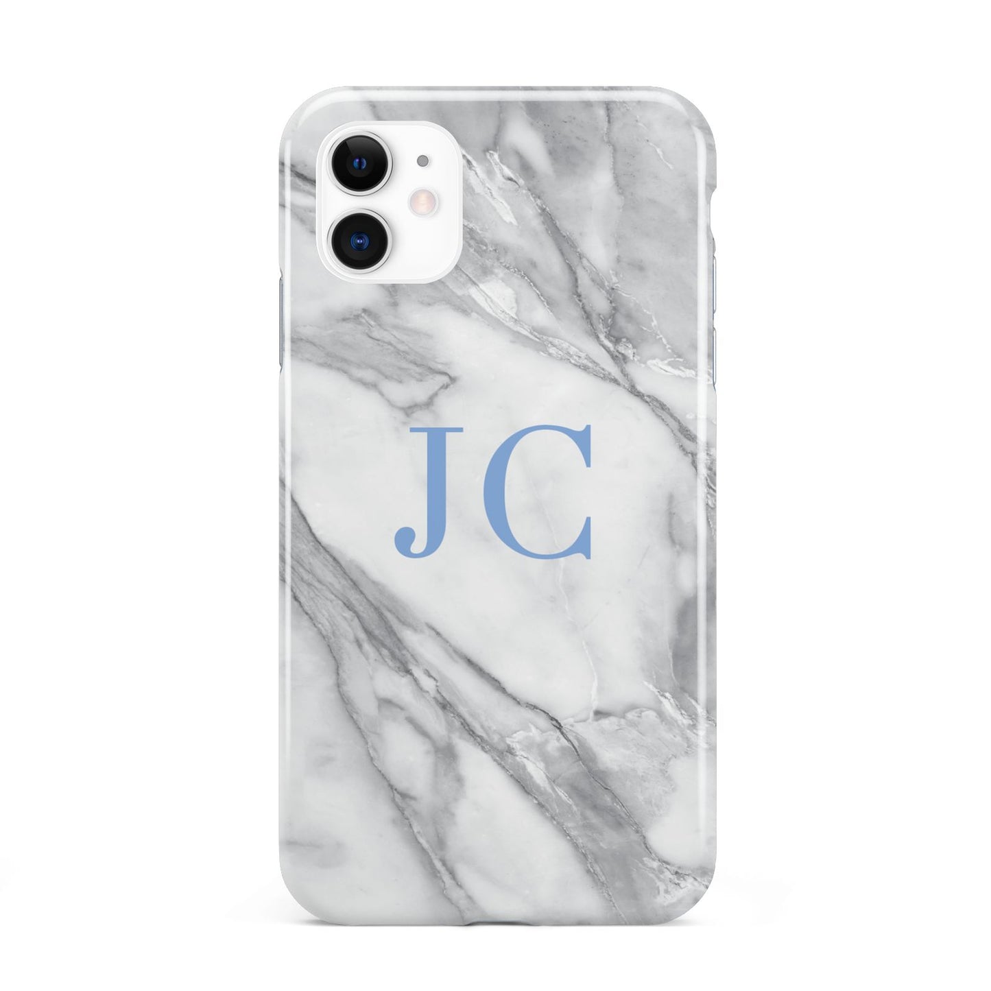 Grey Marble Blue Initials iPhone 11 3D Tough Case