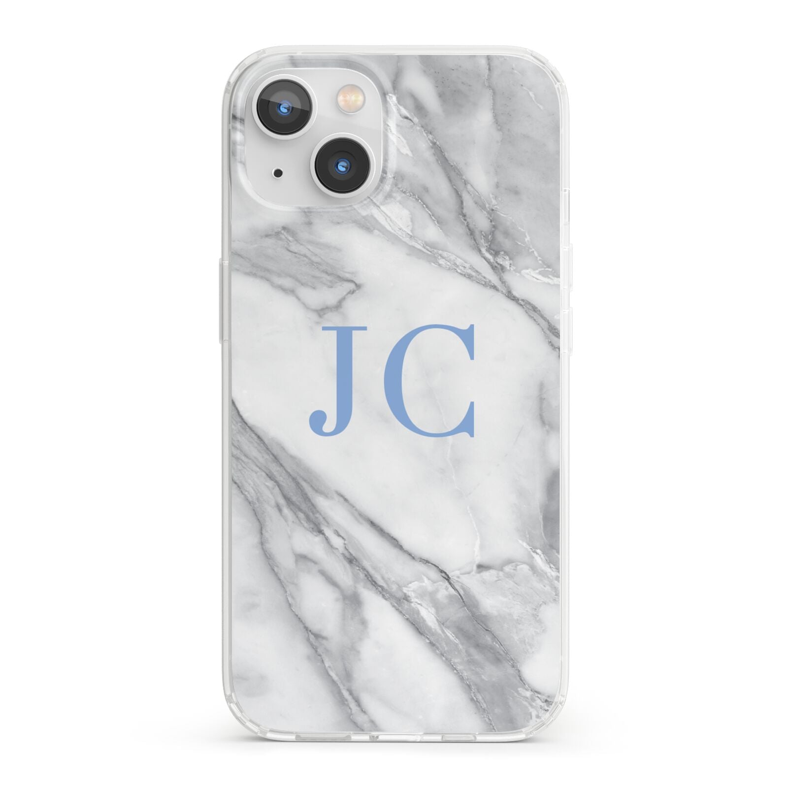 Grey Marble Blue Initials iPhone 13 Clear Bumper Case