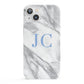 Grey Marble Blue Initials iPhone 13 Full Wrap 3D Snap Case