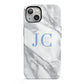 Grey Marble Blue Initials iPhone 13 Full Wrap 3D Tough Case