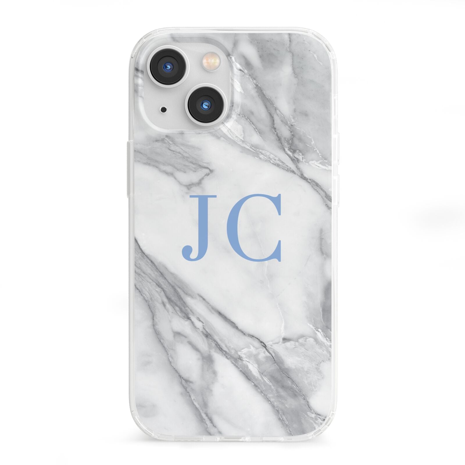 Grey Marble Blue Initials iPhone 13 Mini Clear Bumper Case