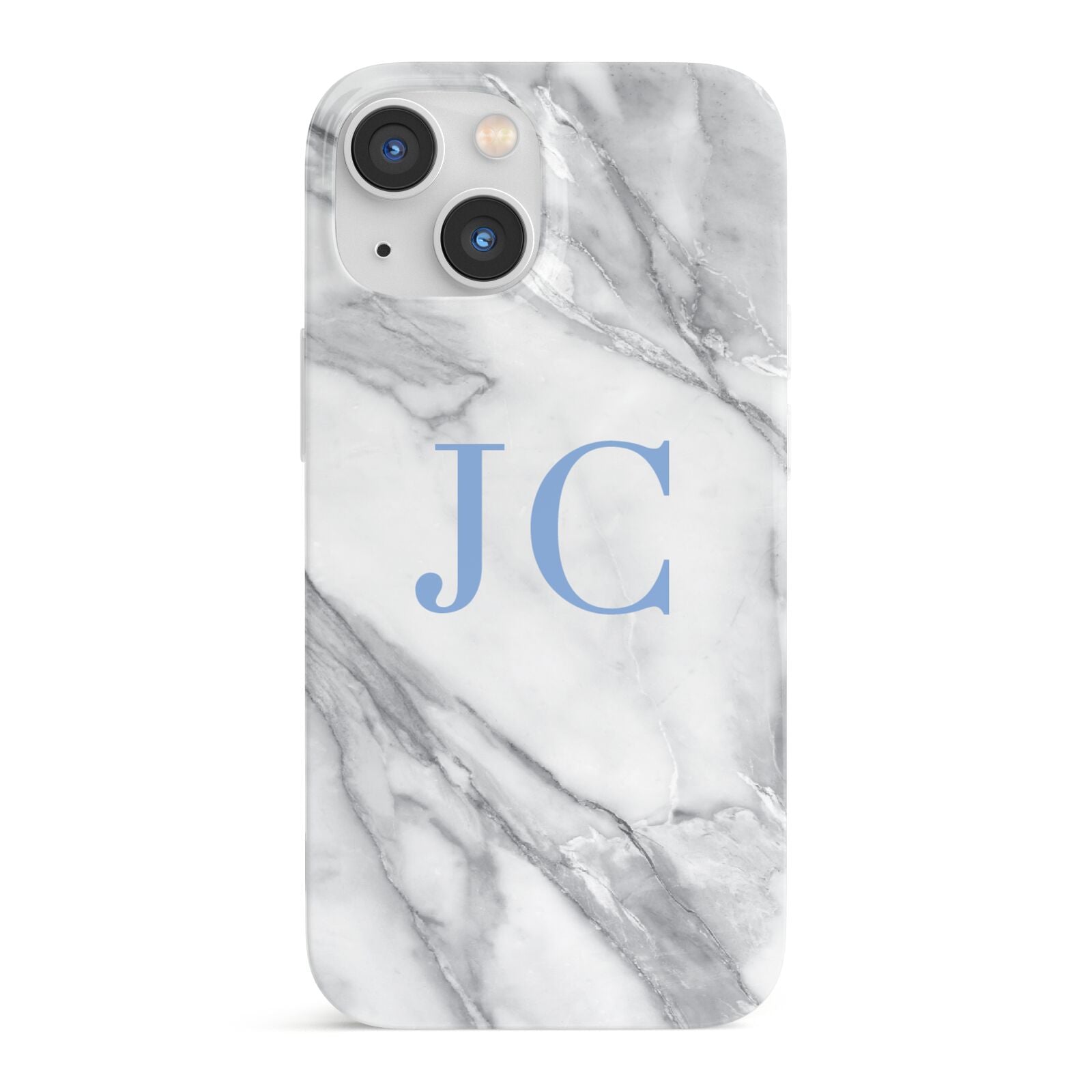 Grey Marble Blue Initials iPhone 13 Mini Full Wrap 3D Snap Case