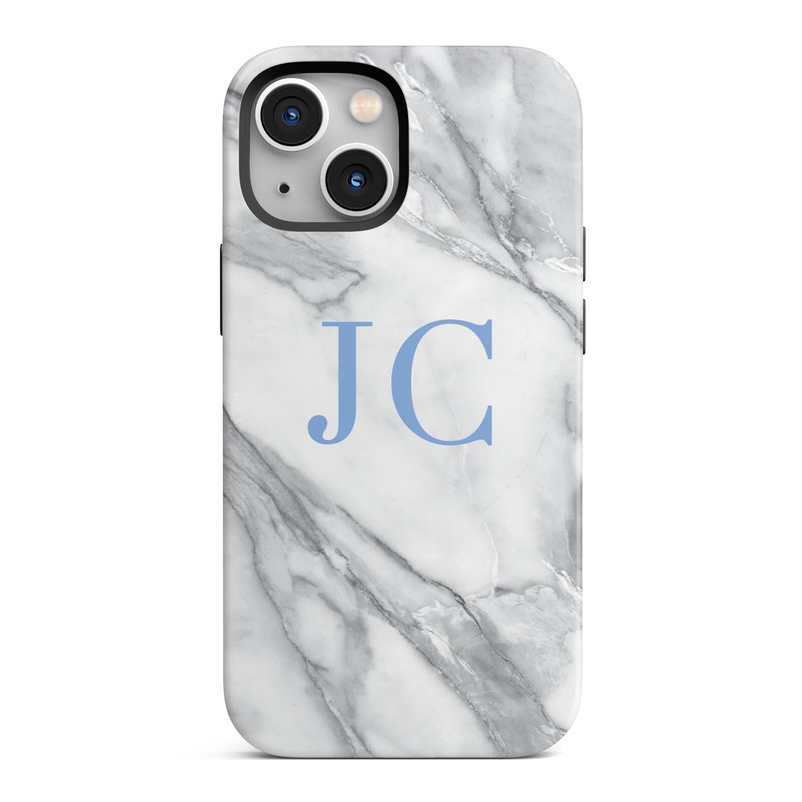 Grey Marble Blue Initials iPhone 13 Mini Full Wrap 3D Tough Case