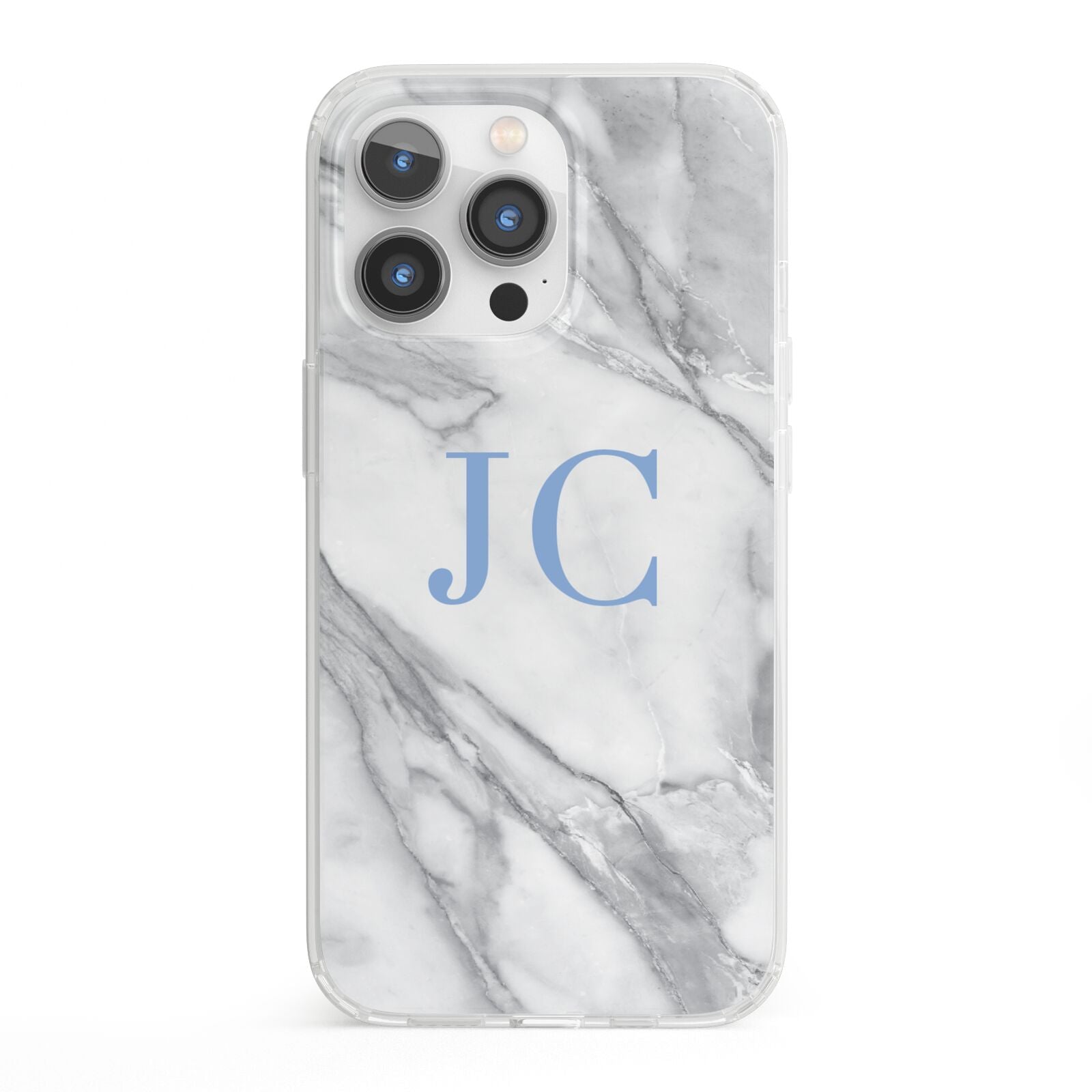 Grey Marble Blue Initials iPhone 13 Pro Clear Bumper Case