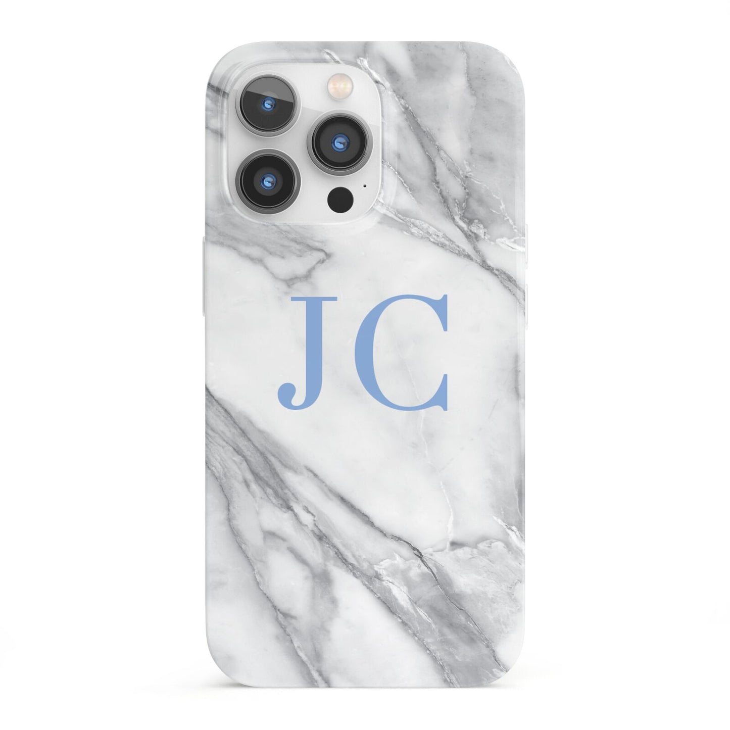 Grey Marble Blue Initials iPhone 13 Pro Full Wrap 3D Snap Case