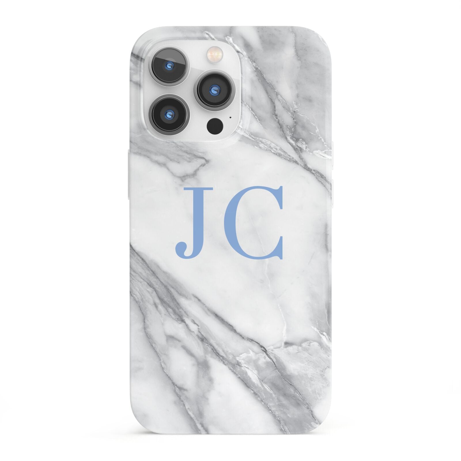 Grey Marble Blue Initials iPhone 13 Pro Full Wrap 3D Snap Case