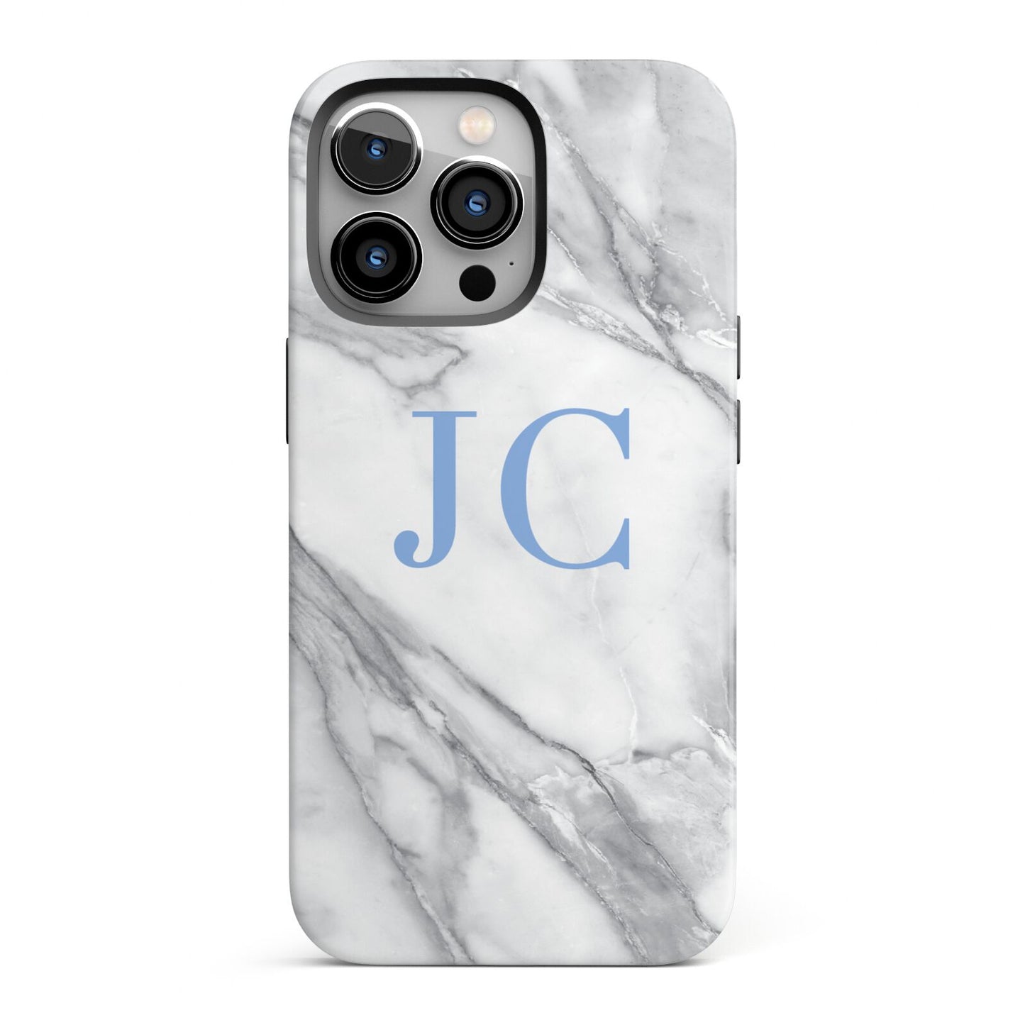 Grey Marble Blue Initials iPhone 13 Pro Full Wrap 3D Tough Case