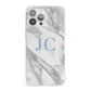 Grey Marble Blue Initials iPhone 13 Pro Max Clear Bumper Case
