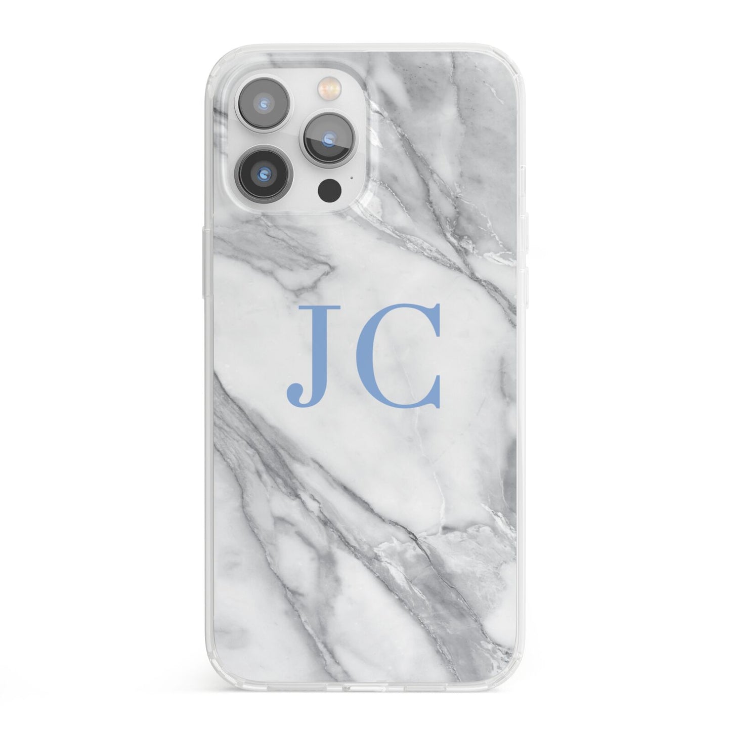 Grey Marble Blue Initials iPhone 13 Pro Max Clear Bumper Case