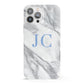 Grey Marble Blue Initials iPhone 13 Pro Max Full Wrap 3D Snap Case