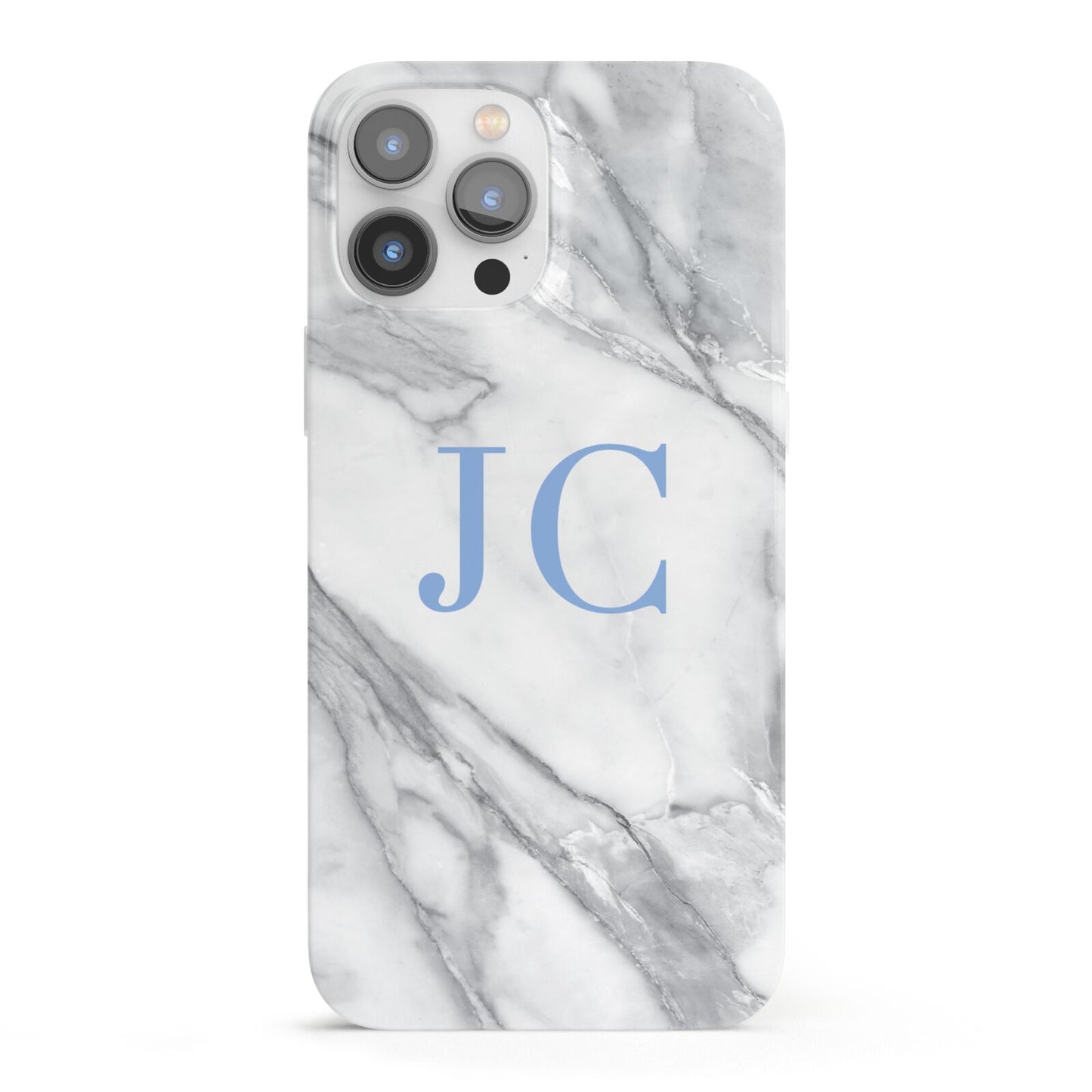 Grey Marble Blue Initials iPhone 13 Pro Max Full Wrap 3D Snap Case