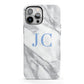 Grey Marble Blue Initials iPhone 13 Pro Max Full Wrap 3D Tough Case