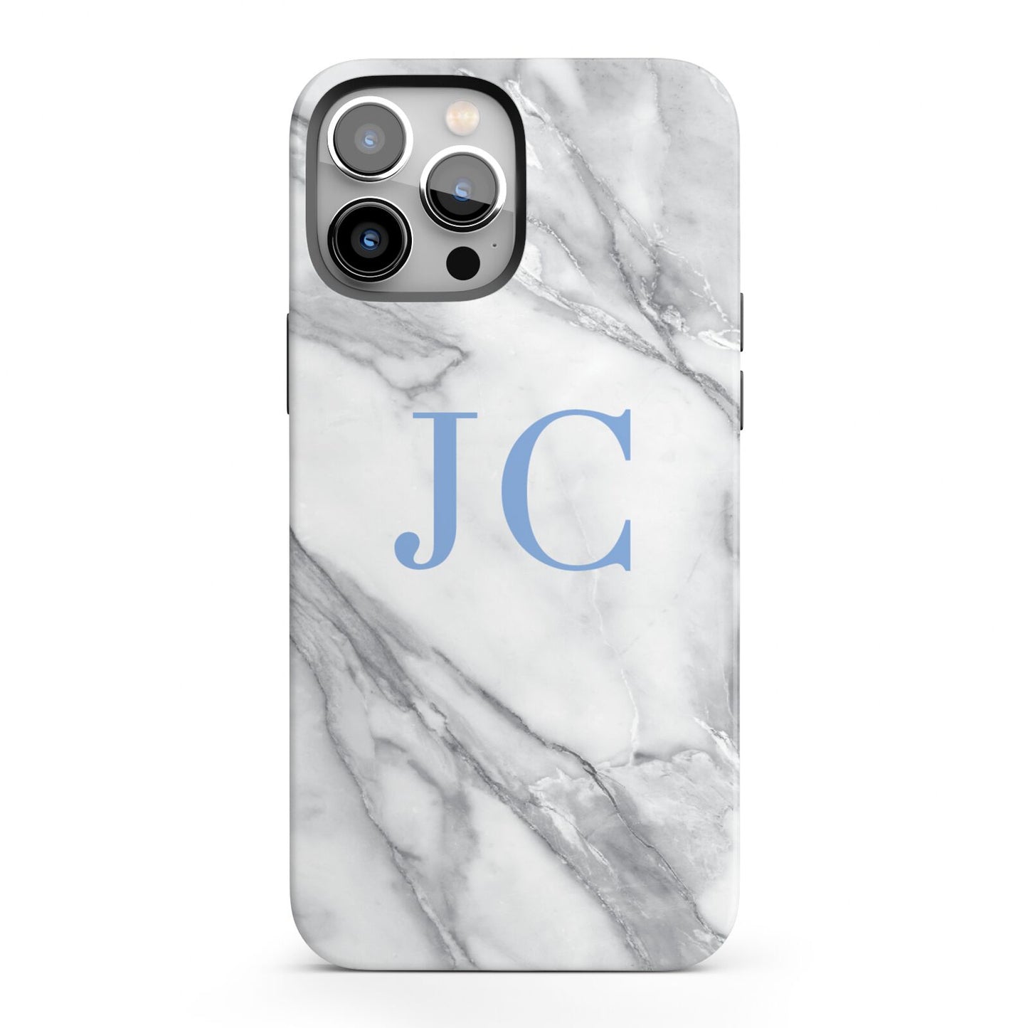 Grey Marble Blue Initials iPhone 13 Pro Max Full Wrap 3D Tough Case