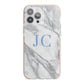 Grey Marble Blue Initials iPhone 13 Pro Max TPU Impact Case with Pink Edges