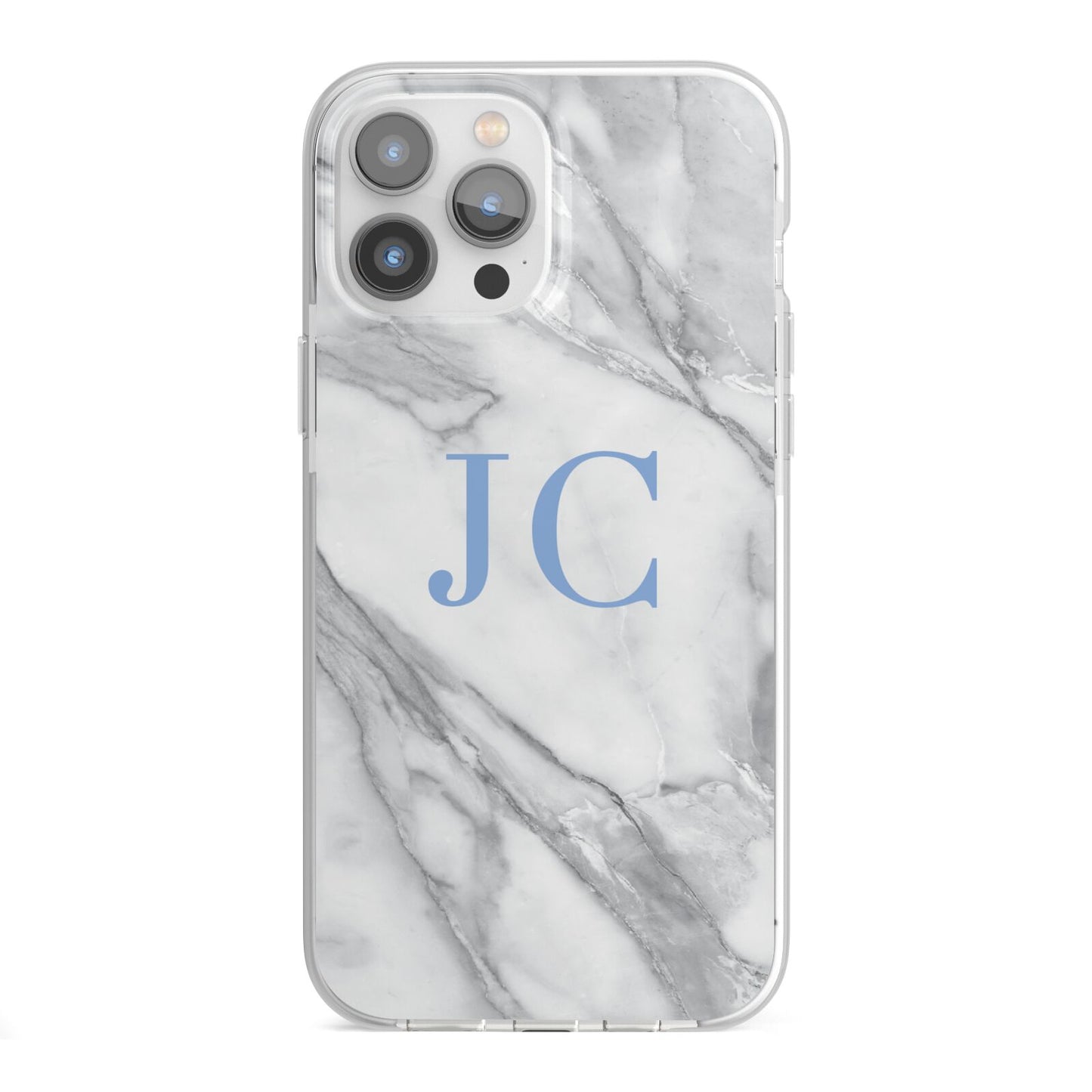 Grey Marble Blue Initials iPhone 13 Pro Max TPU Impact Case with White Edges