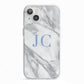 Grey Marble Blue Initials iPhone 13 TPU Impact Case with White Edges