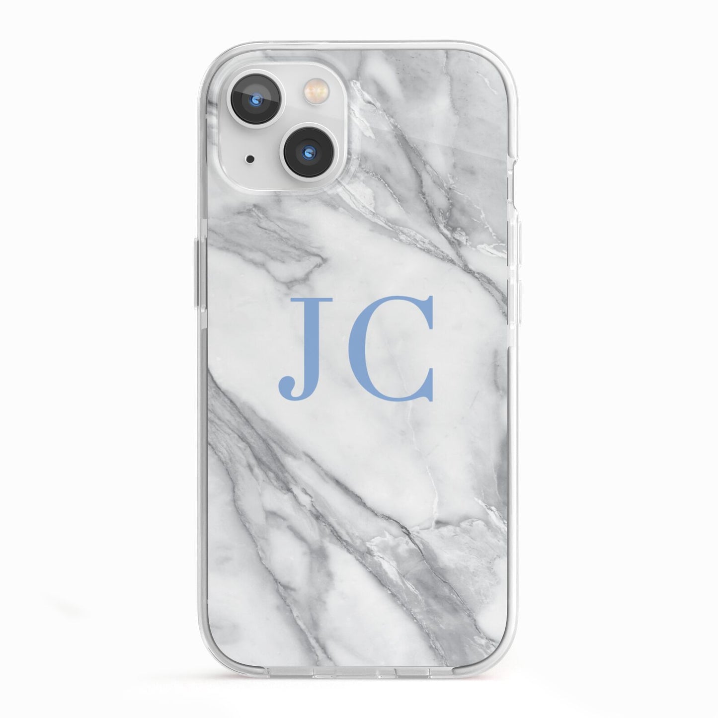 Grey Marble Blue Initials iPhone 13 TPU Impact Case with White Edges
