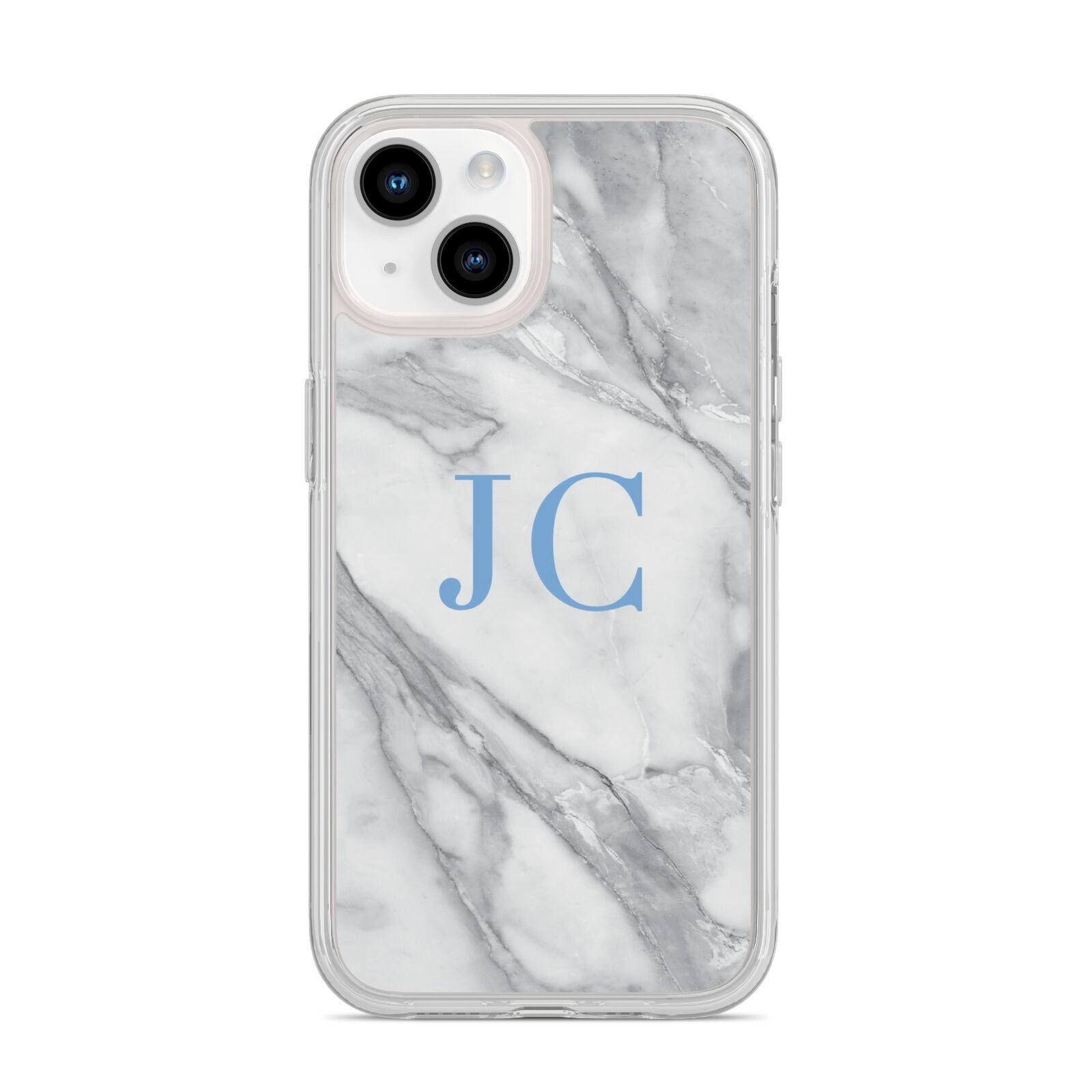 Grey Marble Blue Initials iPhone 14 Clear Tough Case Starlight