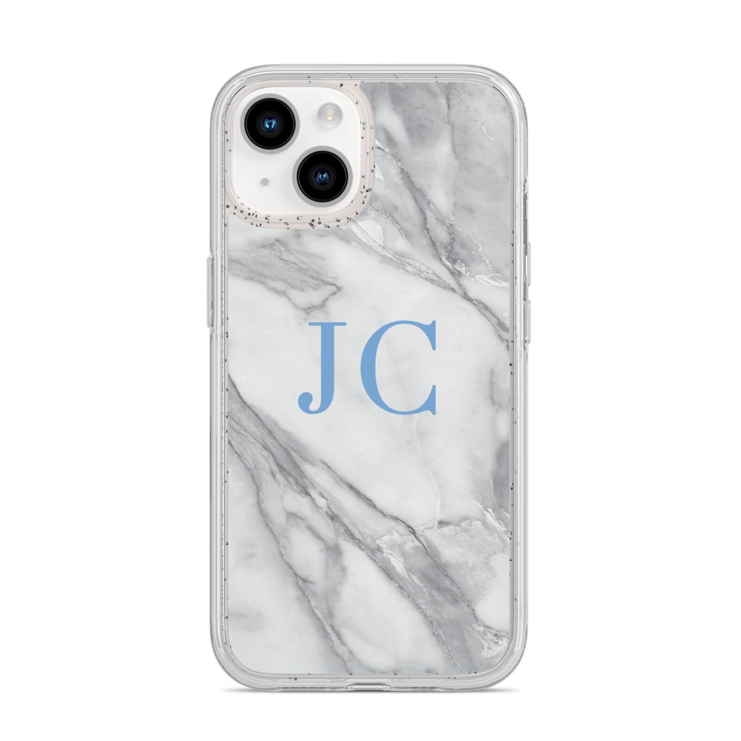 Grey Marble Blue Initials iPhone 14 Glitter Tough Case Starlight