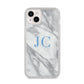 Grey Marble Blue Initials iPhone 14 Plus Clear Tough Case Starlight
