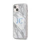 Grey Marble Blue Initials iPhone 14 Plus Glitter Tough Case Starlight Angled Image