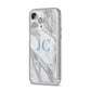 Grey Marble Blue Initials iPhone 14 Pro Max Clear Tough Case Silver Angled Image