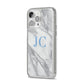 Grey Marble Blue Initials iPhone 14 Pro Max Glitter Tough Case Silver Angled Image
