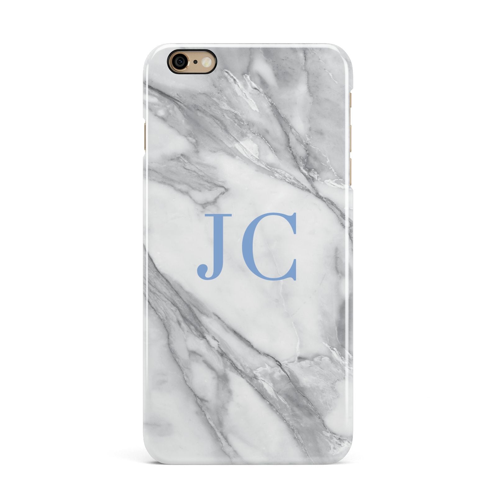 Grey Marble Blue Initials iPhone 6 Plus 3D Snap Case on Gold Phone